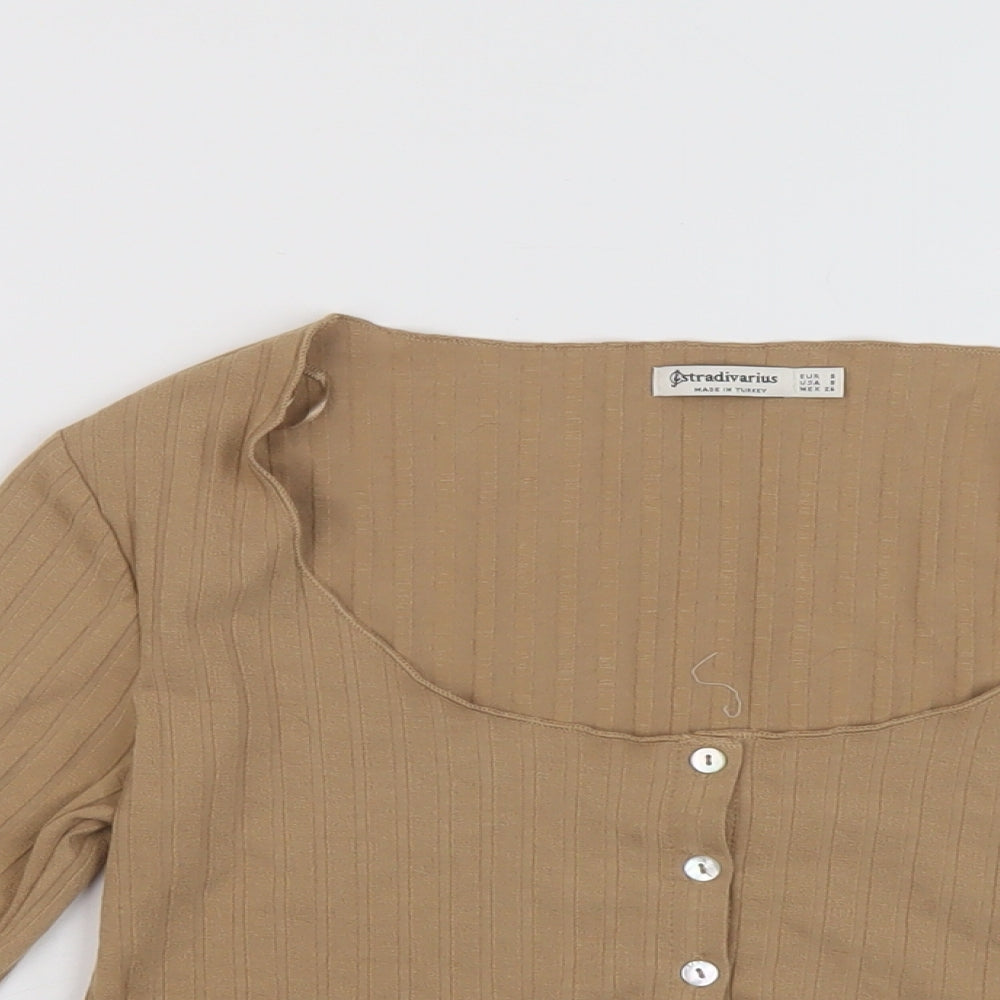 Stradivarius Womens Brown Polyester Cropped T-Shirt Size S Scoop Neck
