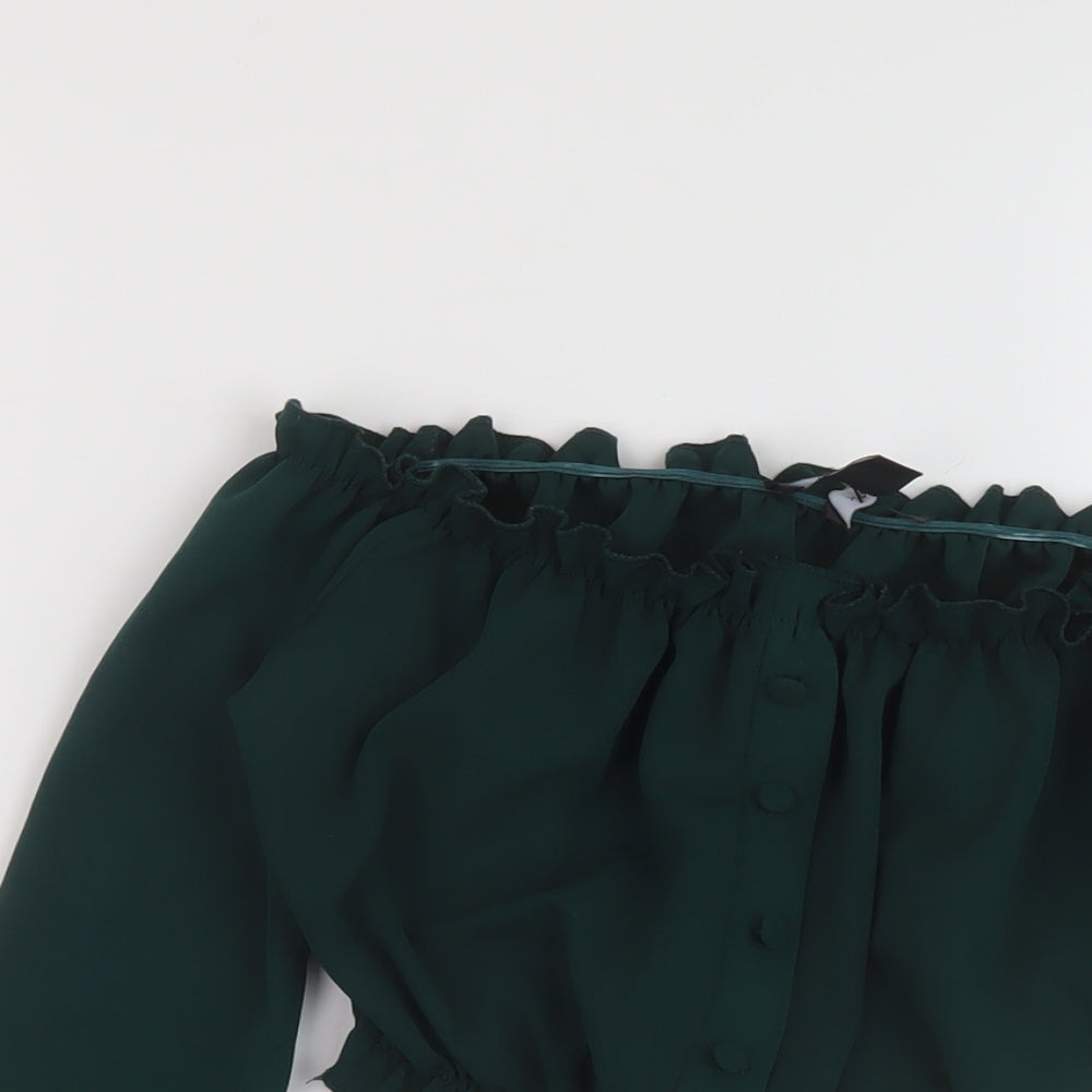 New Look Womens Green Polyester Cropped Blouse Size 6 Square Neck