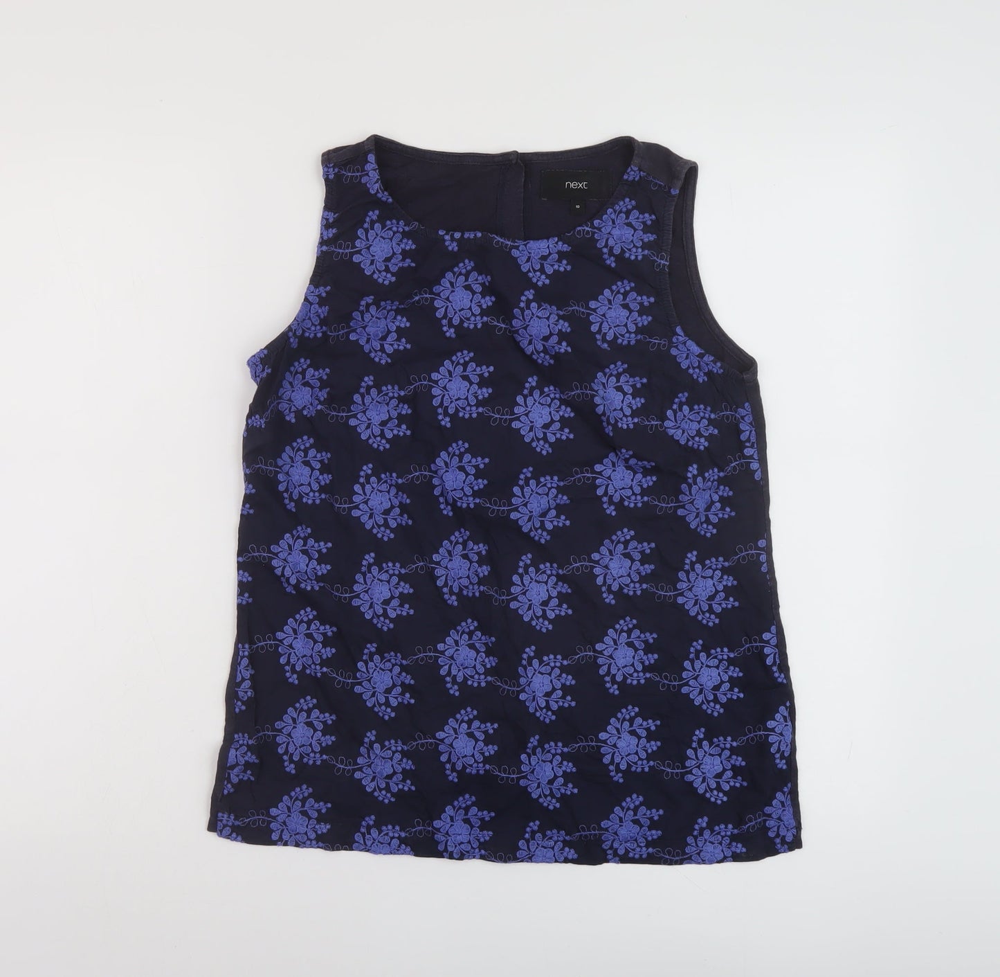 NEXT Womens Blue Geometric Cotton Basic Tank Size 10 Round Neck