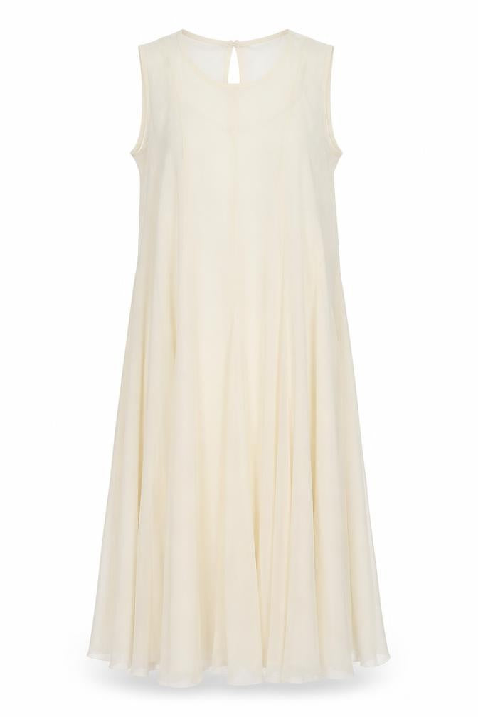 Marks and Spencer Womens Beige Polyester A-Line Size 14 Round Neck Button
