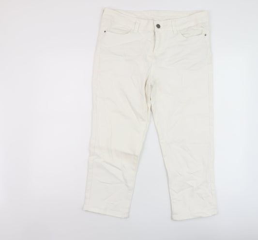 CREW Womens White Cotton Capri Jeans Size 14 L22 in Regular Button