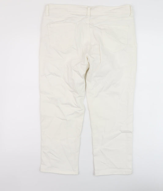 CREW Womens White Cotton Capri Jeans Size 14 L22 in Regular Button