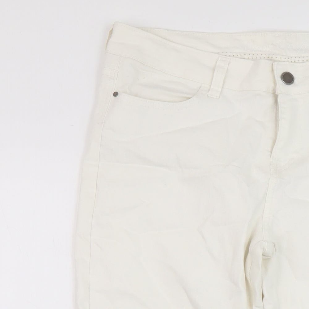 CREW Womens White Cotton Capri Jeans Size 14 L22 in Regular Button