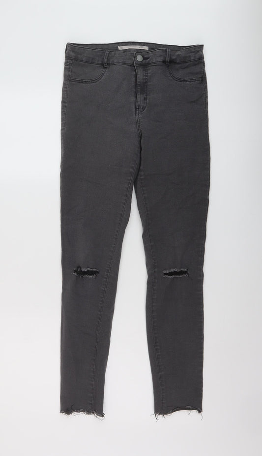 Zara Womens Grey Cotton Skinny Jeans Size XS L28 in Regular Button