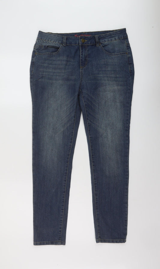 TU Womens Blue Cotton Skinny Jeans Size 14 L28 in Regular Button