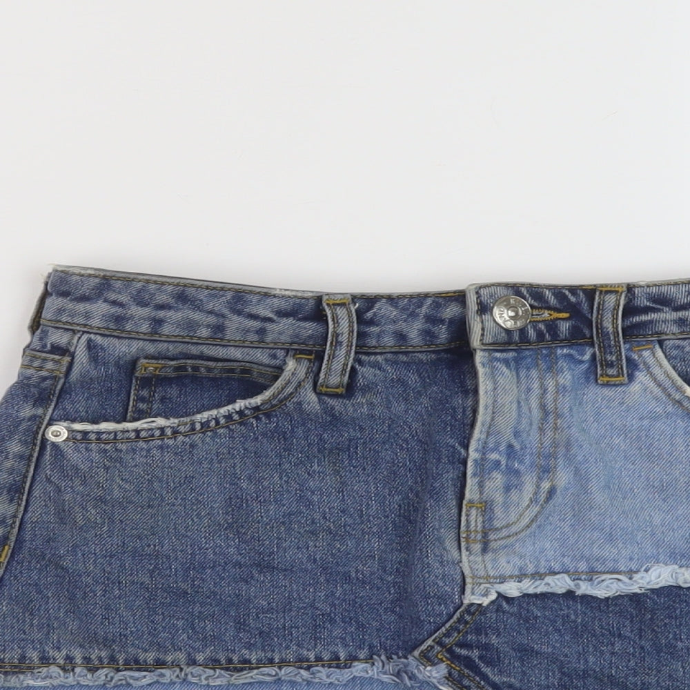 River Island Womens Blue Cotton Mini Skirt Size 8 Button