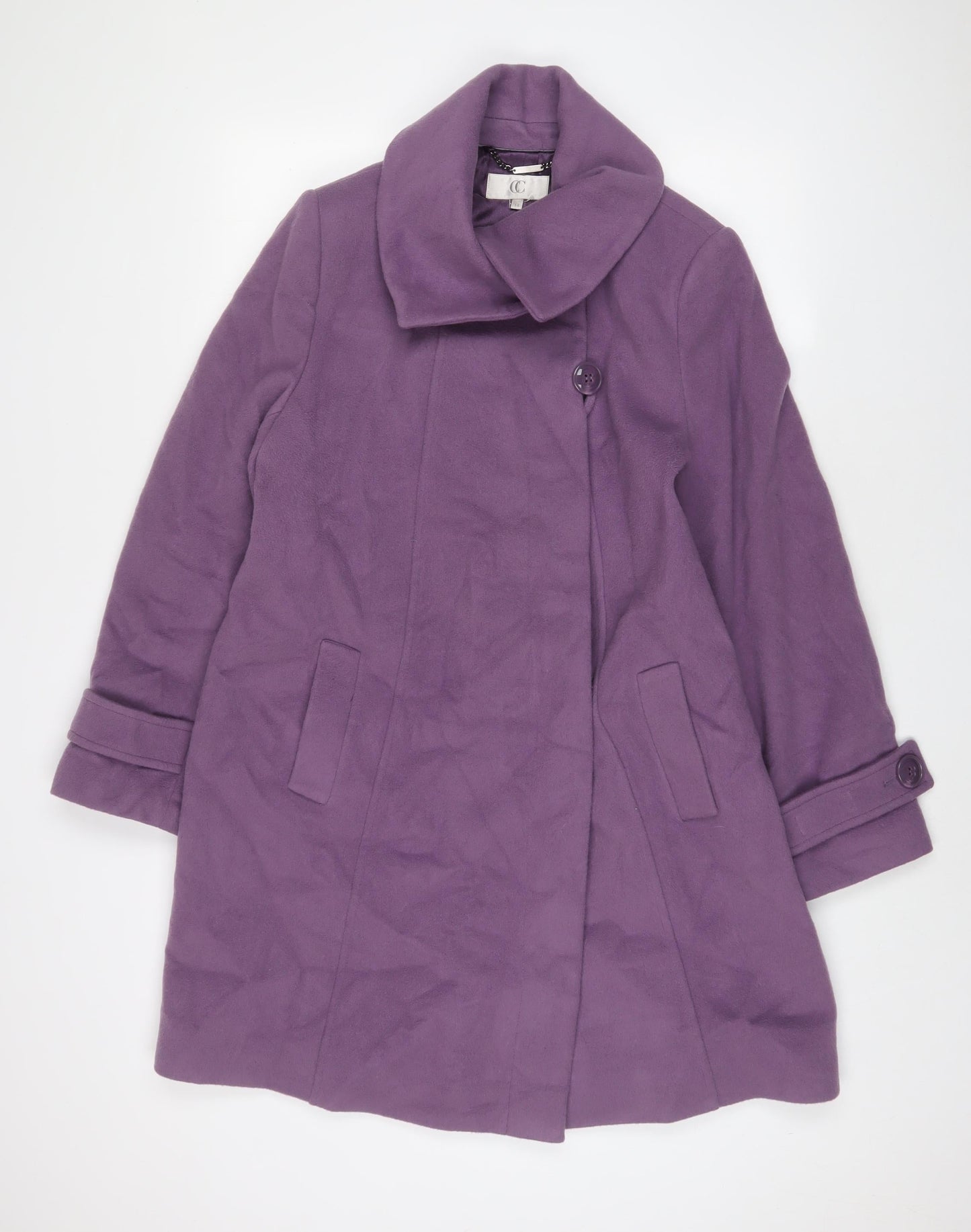 Cc Womens Purple Overcoat Coat Size 14 Button