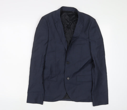 Topman Mens Blue Polyester Jacket Suit Jacket Size 34 Regular