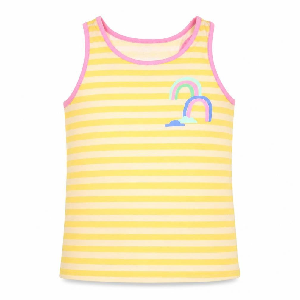Cat & Jack Girls Yellow Striped Cotton Basic Tank Size 14 Years Scoop Neck Pullover - Rainbows
