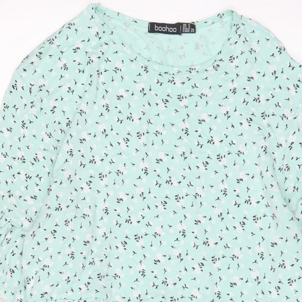 Boohoo Womens Blue Fair Isle Viscose A-Line Size 8 Crew Neck Pullover