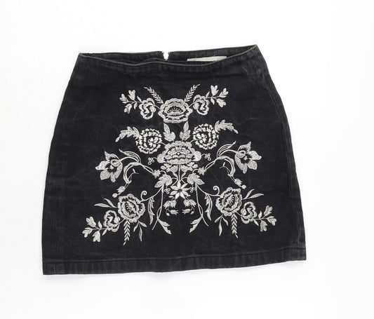 Topshop Womens Grey Cotton A-Line Skirt Size 6 Zip