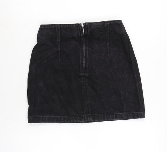 Topshop Womens Grey Cotton A-Line Skirt Size 6 Zip