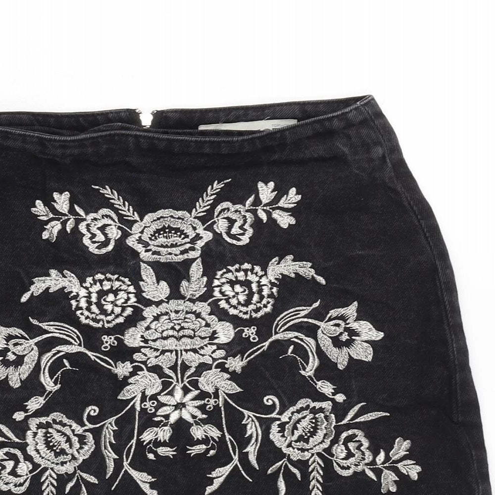 Topshop Womens Grey Cotton A-Line Skirt Size 6 Zip