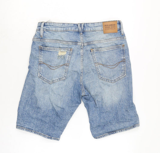 Pull&Bear Mens Blue Cotton Bermuda Shorts Size 30 in L10 in Regular Zip