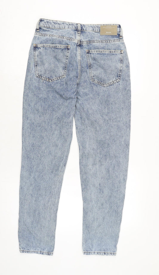 Berksha Womens Blue Floral Cotton Blend Straight Jeans Size 6 L28 in Regular Zip - Silky floral design to front legs.