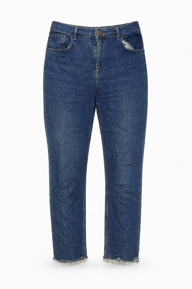 Front view of BDG women’s blue cotton blend skinny jeans, size UK 30, in, 24-inch leg regular zip - raw hem