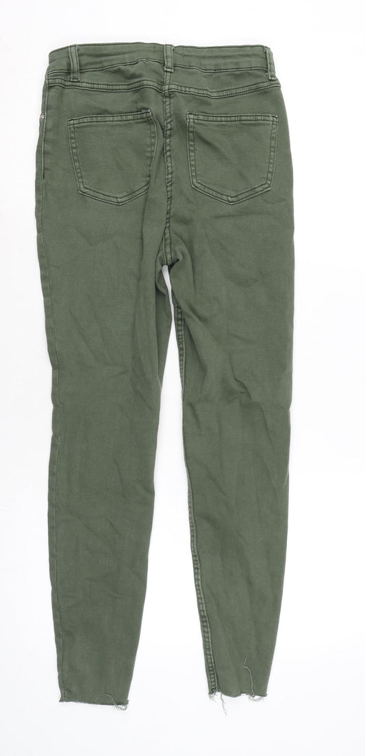 Papaya Womens Green Cotton Blend Tapered Jeans Size 12 L27 in Extra-Slim Zip - Raw Hem