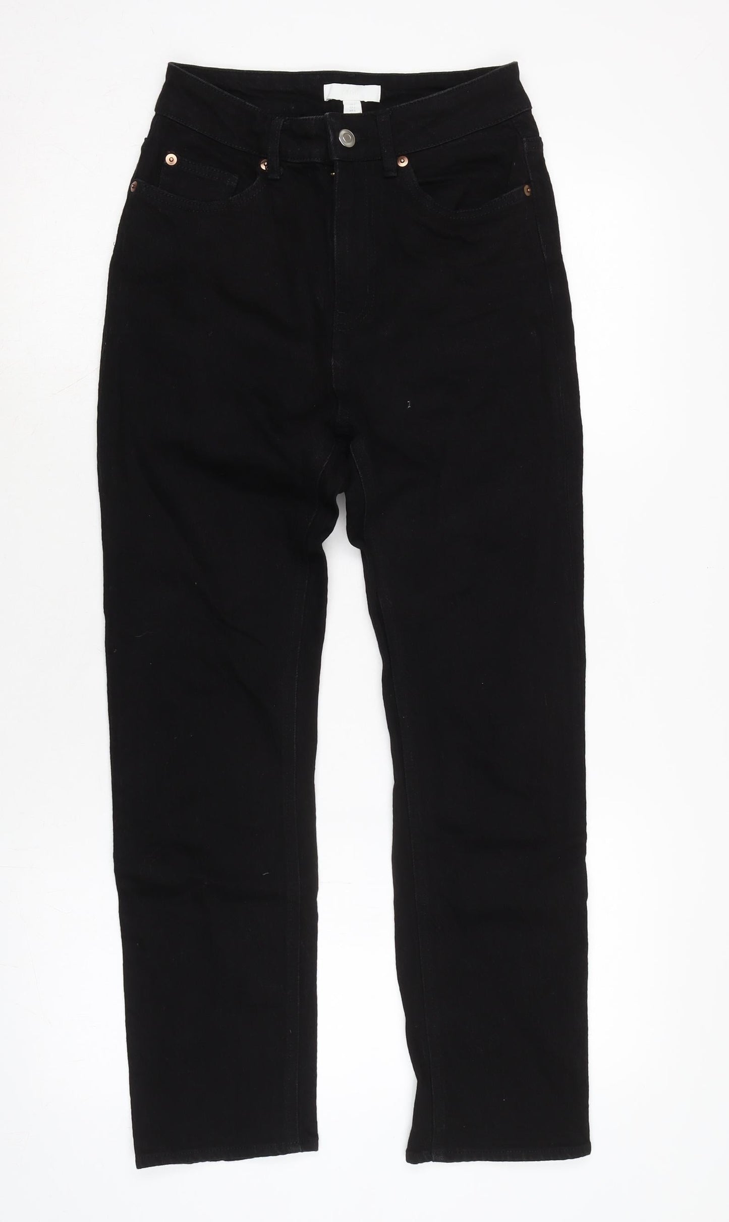 H&M Womens Black Cotton Blend Straight Jeans Size 8 L26 in Regular Zip