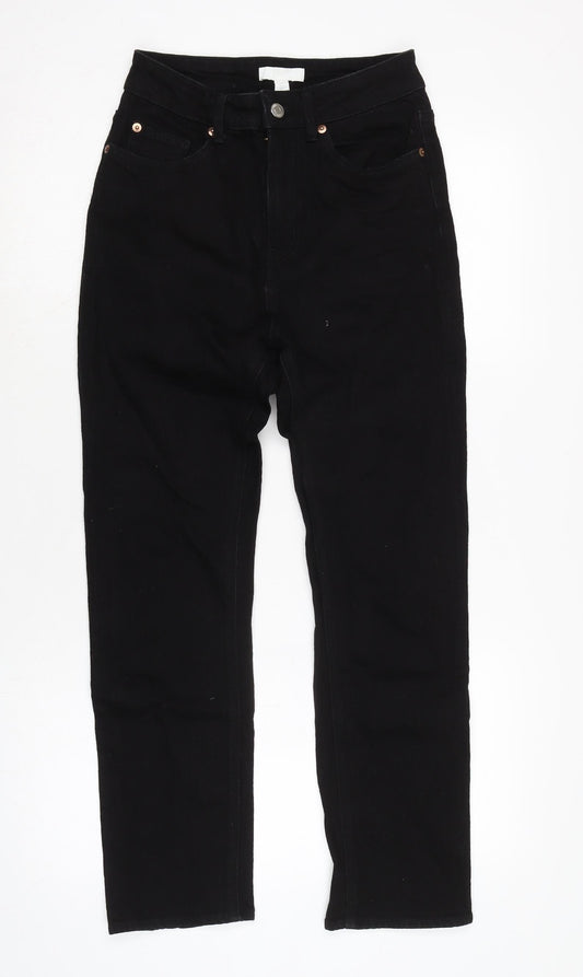 H&M Womens Black Cotton Blend Straight Jeans Size 8 L26 in Regular Zip