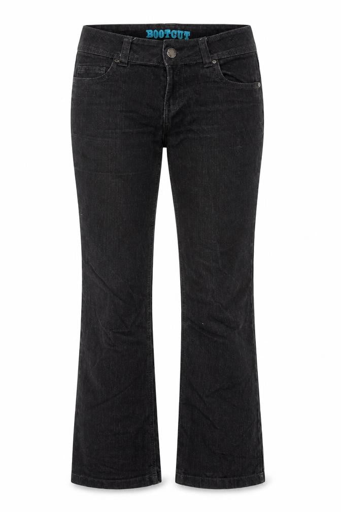 Front view of Denim & Co. women’s grey cotton blend bootcut jeans, size UK 10, 30-inch leg regular zip