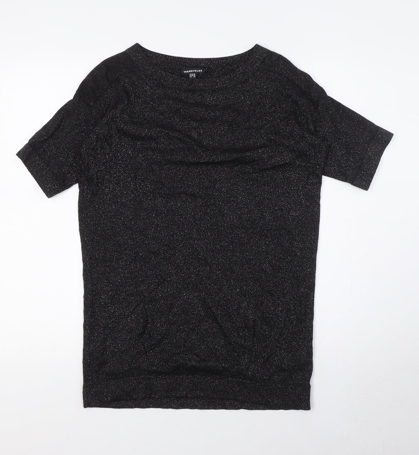 Warehouse Womens Black Viscose Basic T-Shirt Size 10 Crew Neck - Silver Fleck