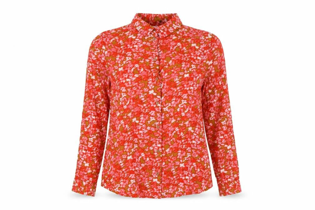 Front view of ICHI women’s multicoloured viscose basic button-up, size UK 6, collared