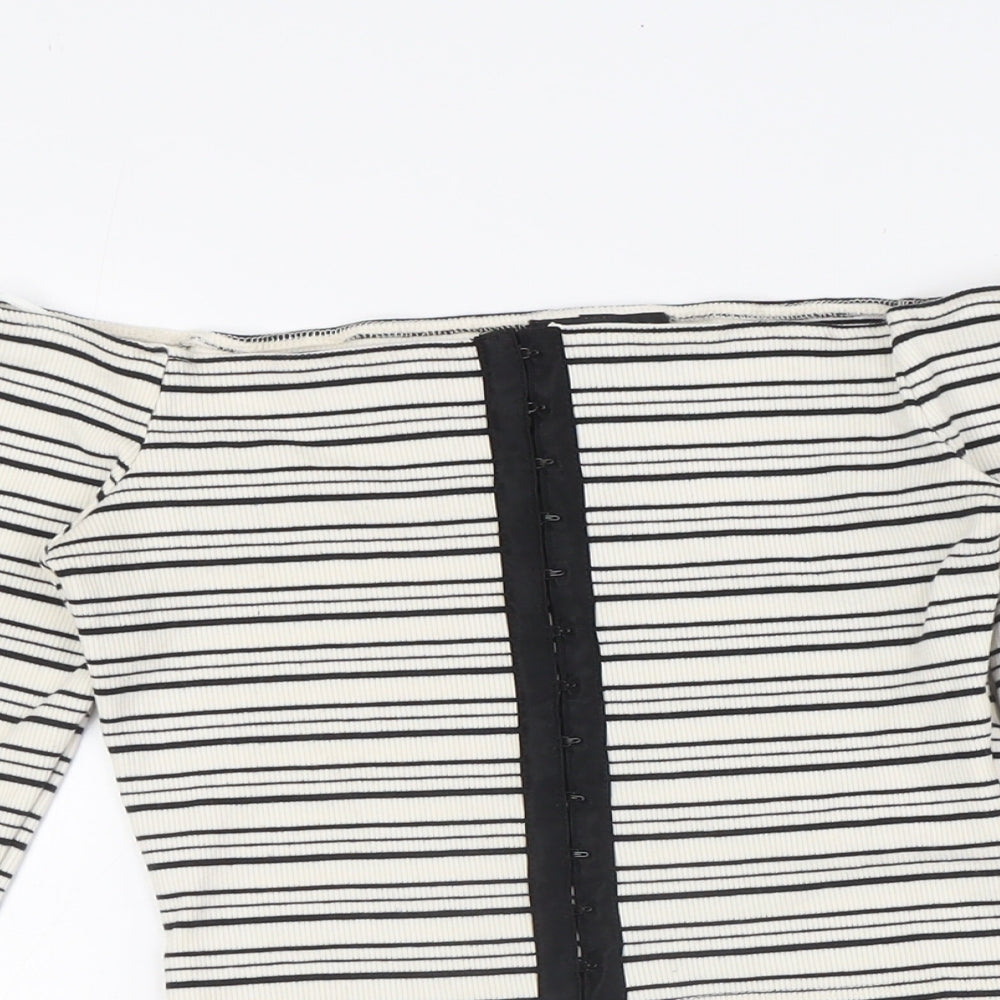Topshop Womens Ivory Striped Cotton Basic Button-Up Size 8 Off the Shoulder