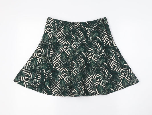 Oasis Womens Green Polyester A-Line Skirt Size 8 Zip - Leaf Print