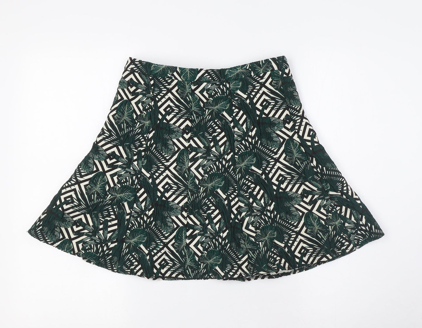 Oasis Womens Green Polyester A-Line Skirt Size 8 Zip - Leaf Print