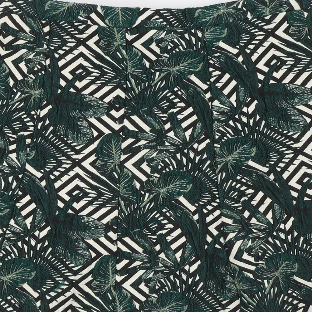 Oasis Womens Green Polyester A-Line Skirt Size 8 Zip - Leaf Print