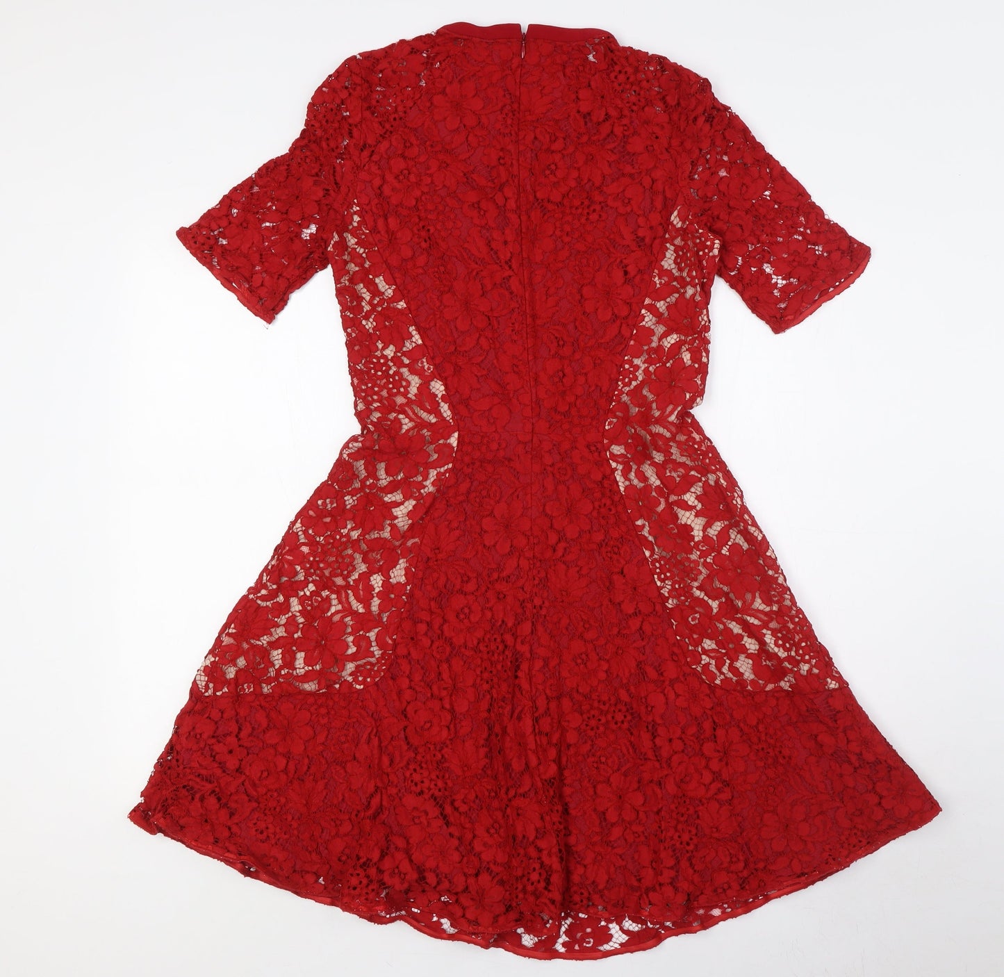 Joseph Womens Red Viscose A-Line Size 12 Round Neck Zip - Lace Overlay