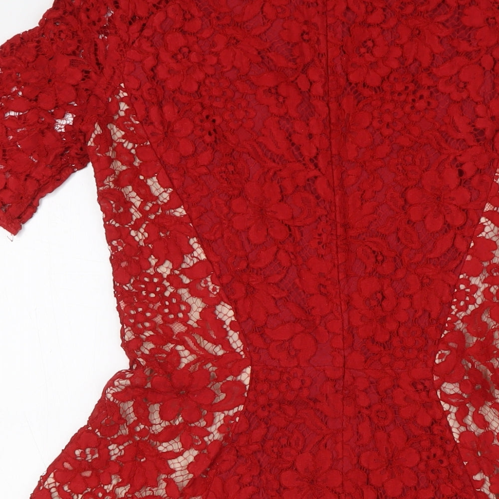 Joseph Womens Red Viscose A-Line Size 12 Round Neck Zip - Lace Overlay