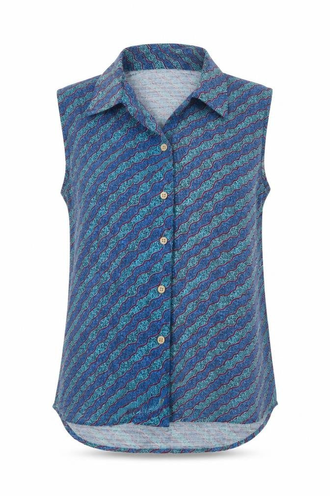 Kingston Grange Womens Blue Bamboo Basic Blouse Size 8 Collared
