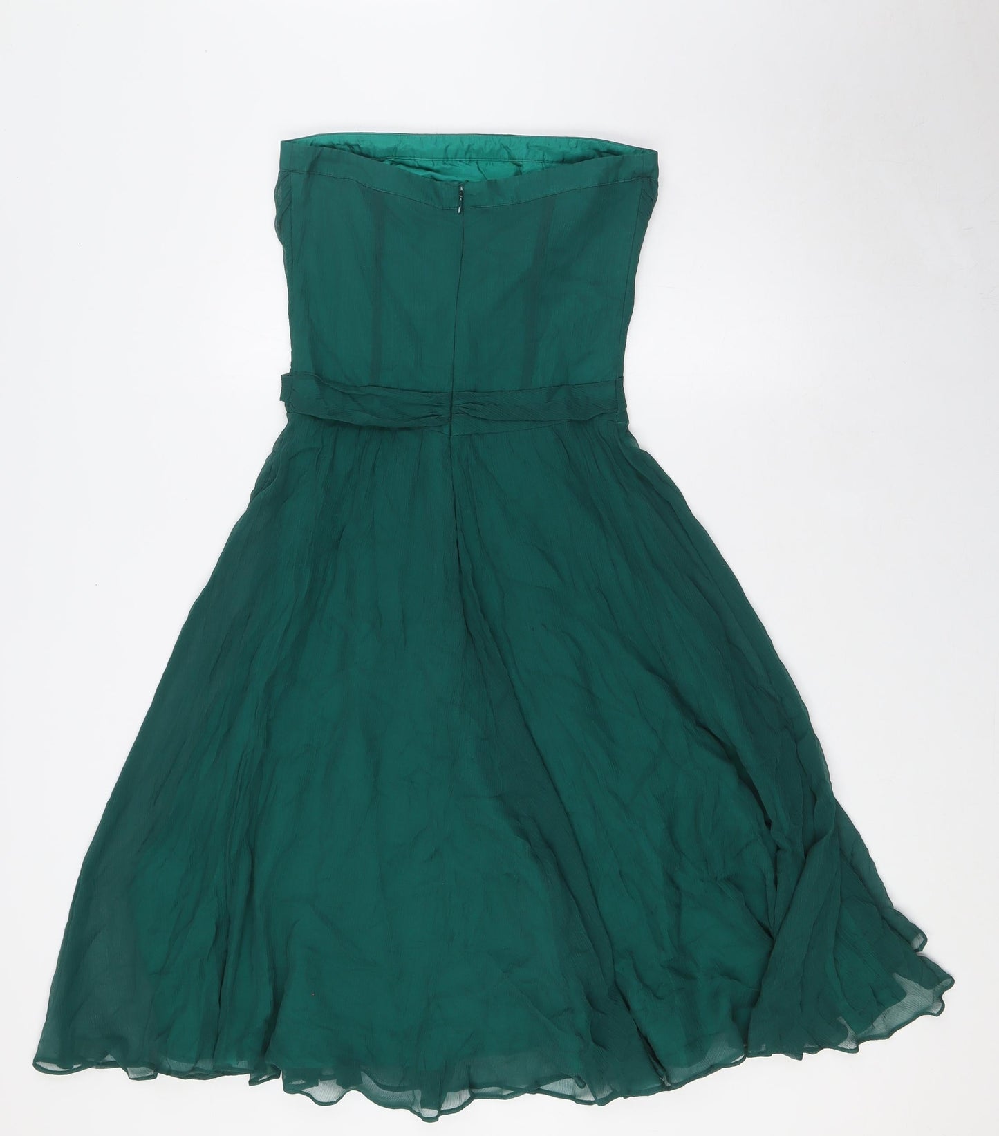 Warehouse Womens Green Silk A-Line Size 8 Off the Shoulder Zip - Knot Front Detail