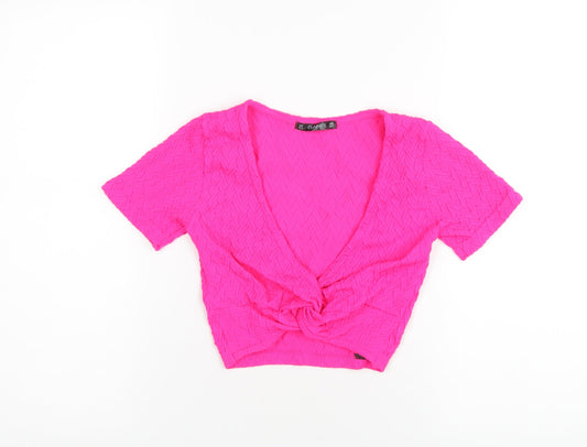 Dunnes Stores Womens Pink Polyamide Cropped T-Shirt Size XS V-Neck