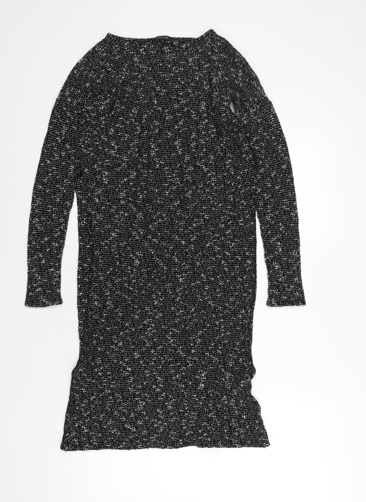 River Island Womens Black Acrylic Basic T-Shirt Size 10 Round Neck - Side Slits