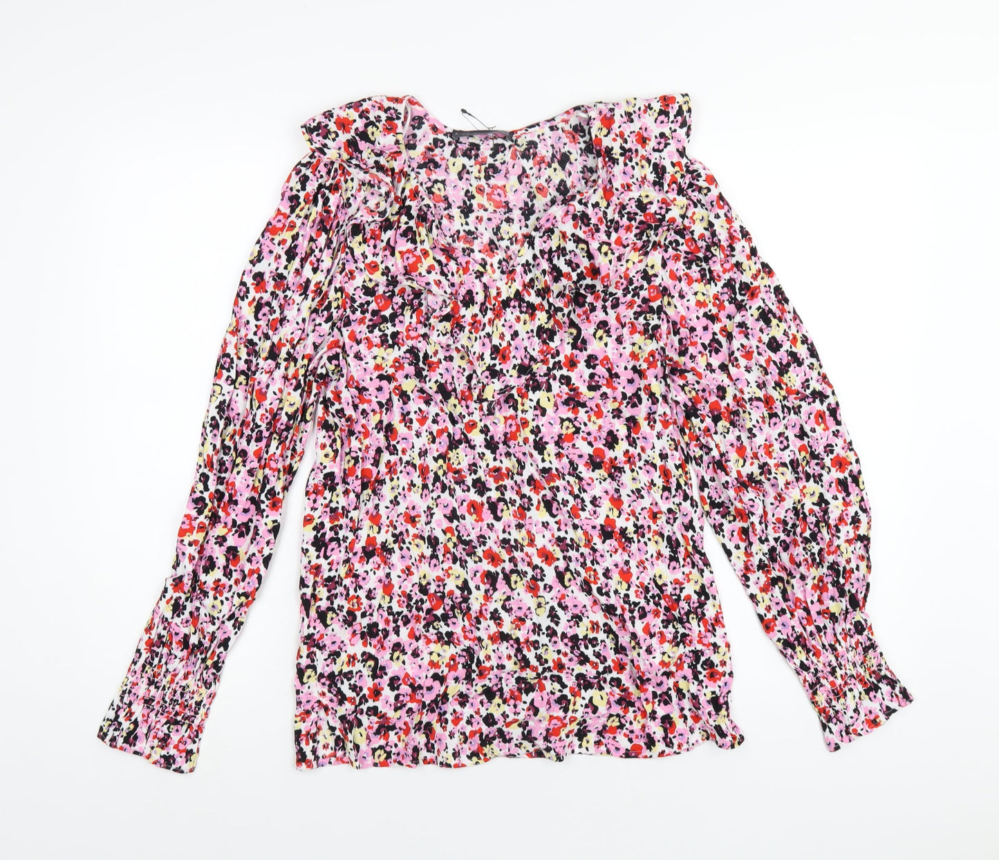 Marks and Spencer Womens Multicoloured Floral Viscose Basic Blouse Size 6 V-Neck