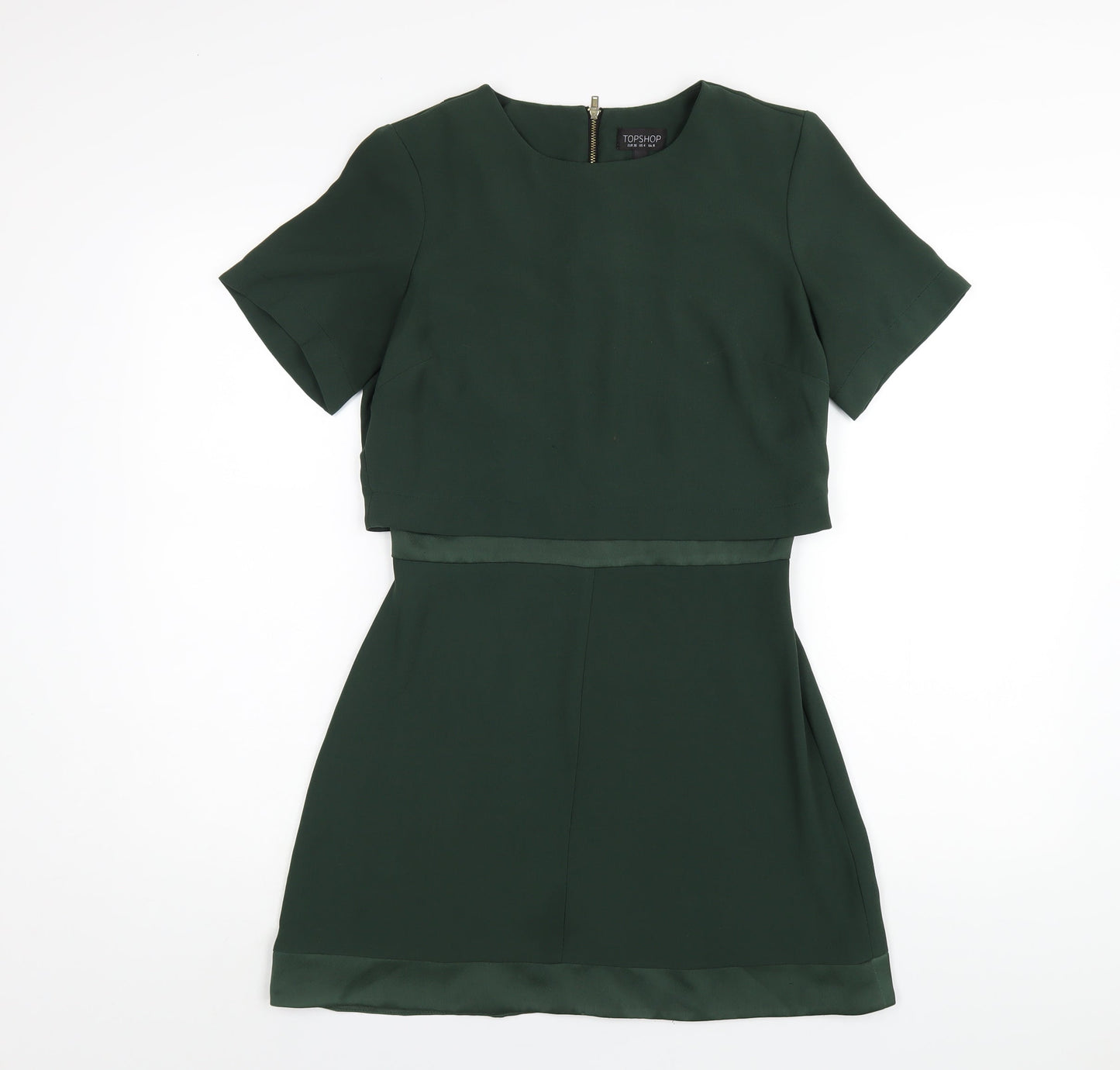 Topshop Womens Green Polyester A-Line Size 8 Round Neck Zip
