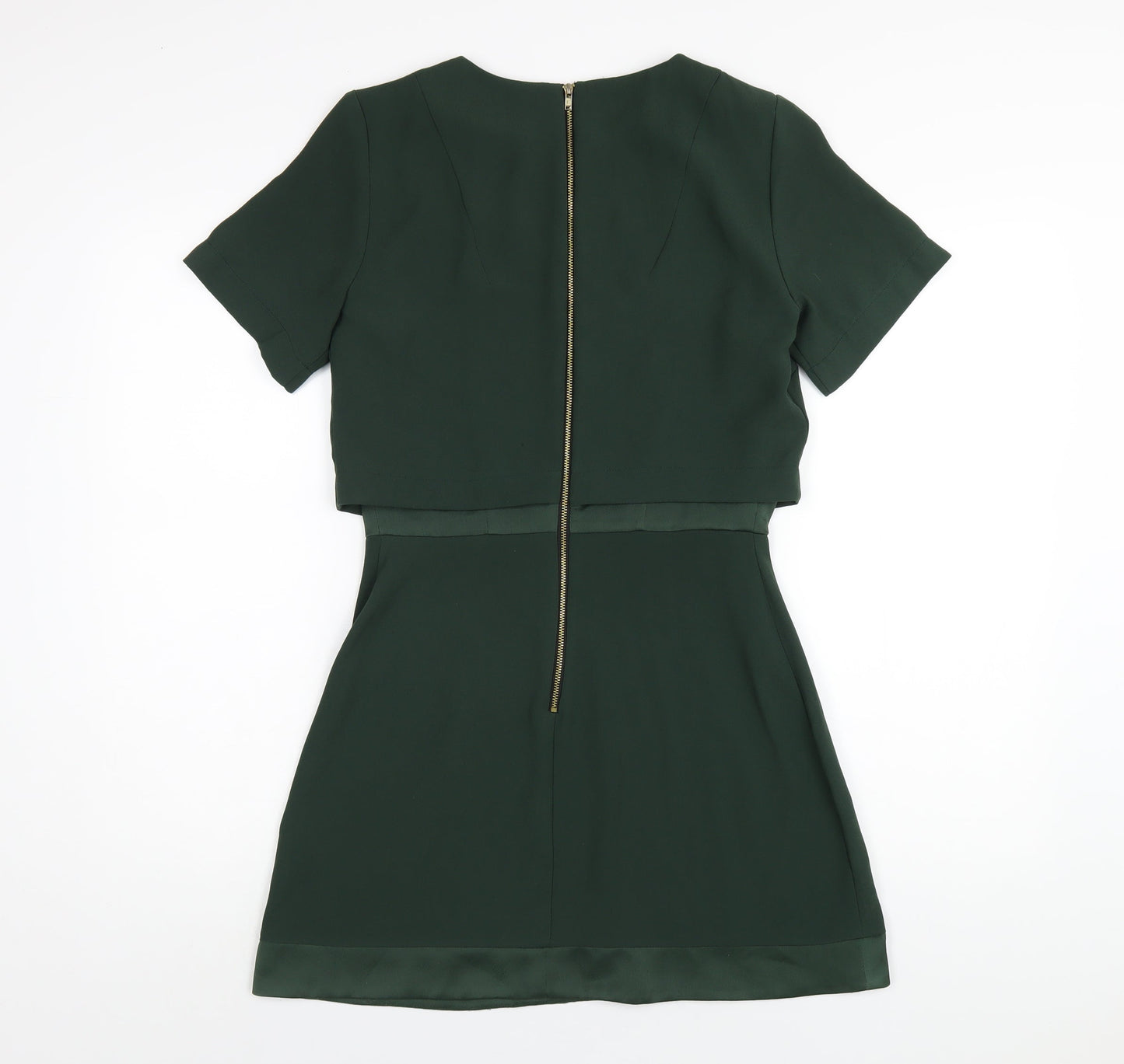 Topshop Womens Green Polyester A-Line Size 8 Round Neck Zip
