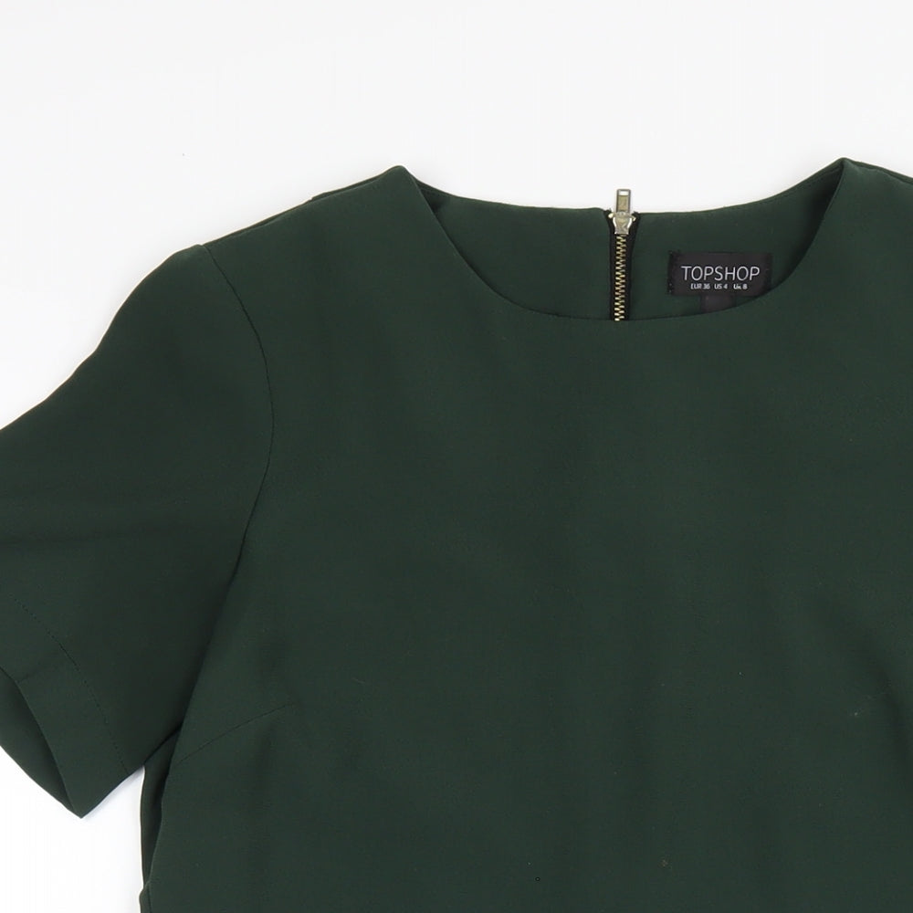 Topshop Womens Green Polyester A-Line Size 8 Round Neck Zip
