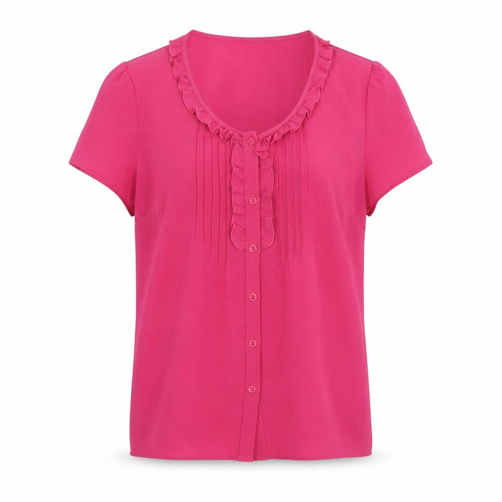 Classics Womens Pink Polyester Basic Button-Up Size 16 Scoop Neck