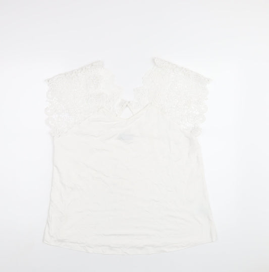 Klass Womens White Viscose Basic T-Shirt Size XL Round Neck