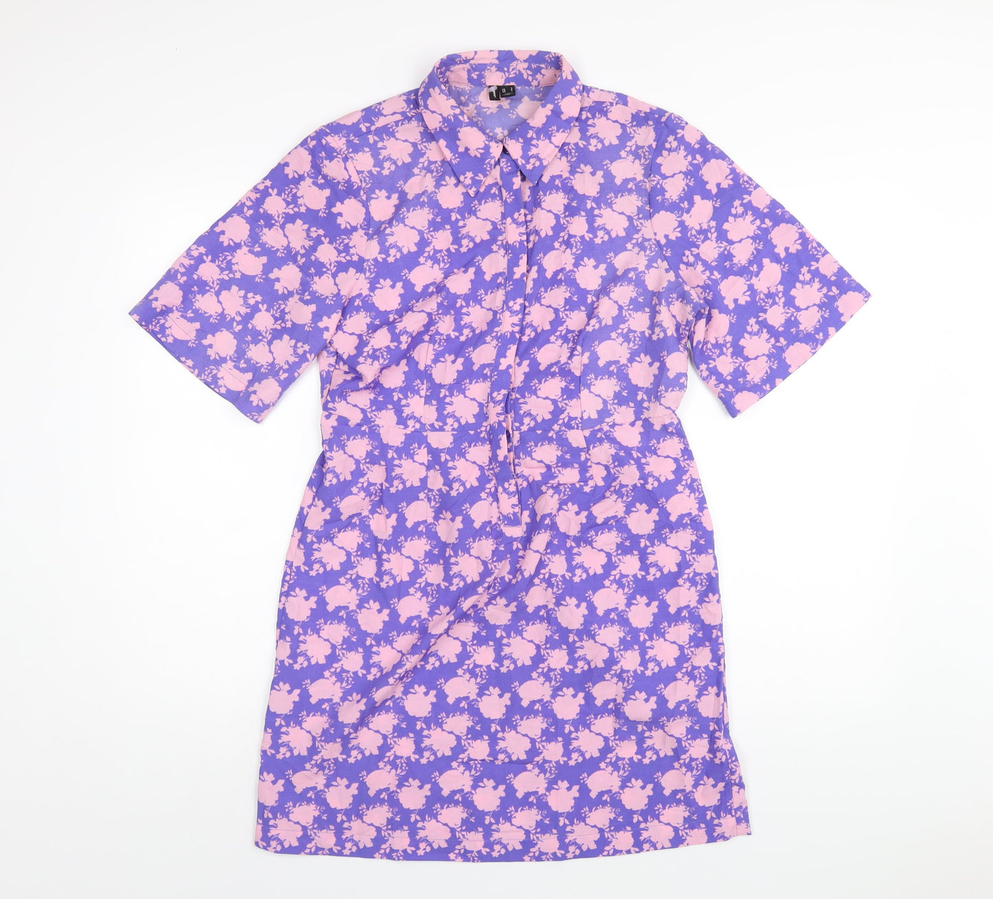VERO MODA Womens Blue Geometric Polyester Shirt Dress Size S Collared Button