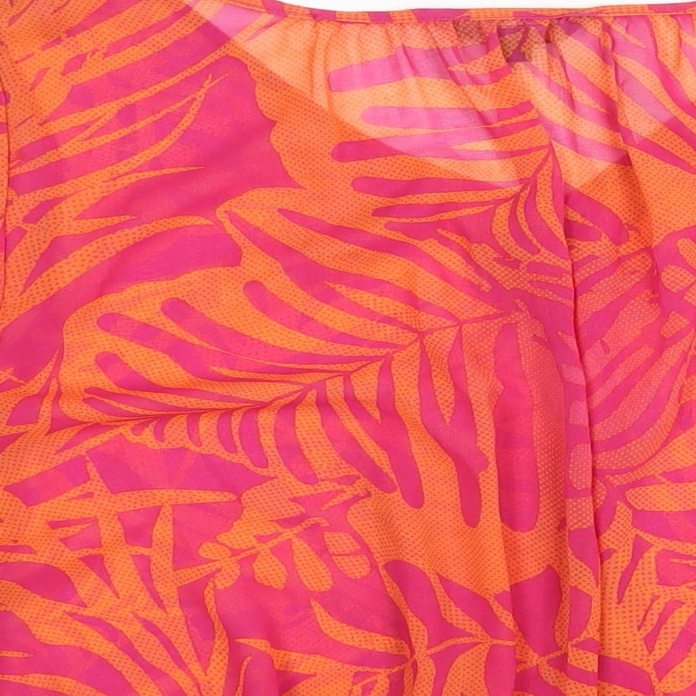 Marks and Spencer Womens Orange Geometric Polyester Basic T-Shirt Size 16 V-Neck