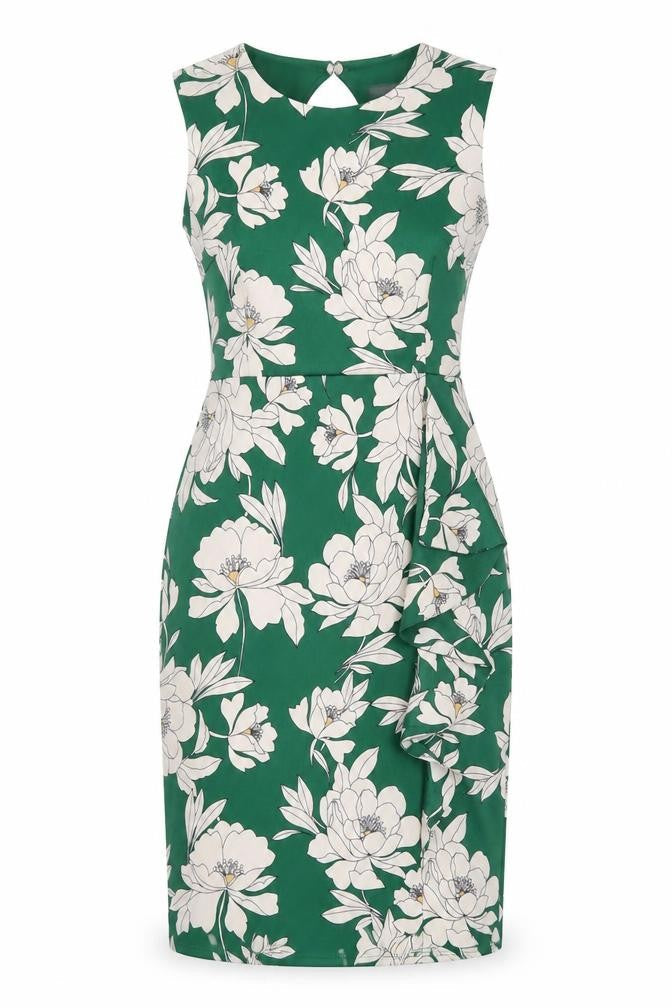 Dorothy Perkins Womens Green Floral Polyester Pencil Dress Size 10 Round Neck Zip