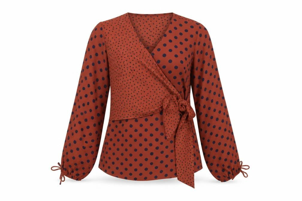 Warehouse Womens Brown Polka Dot Polyester Basic Blouse Size 12 V-Neck