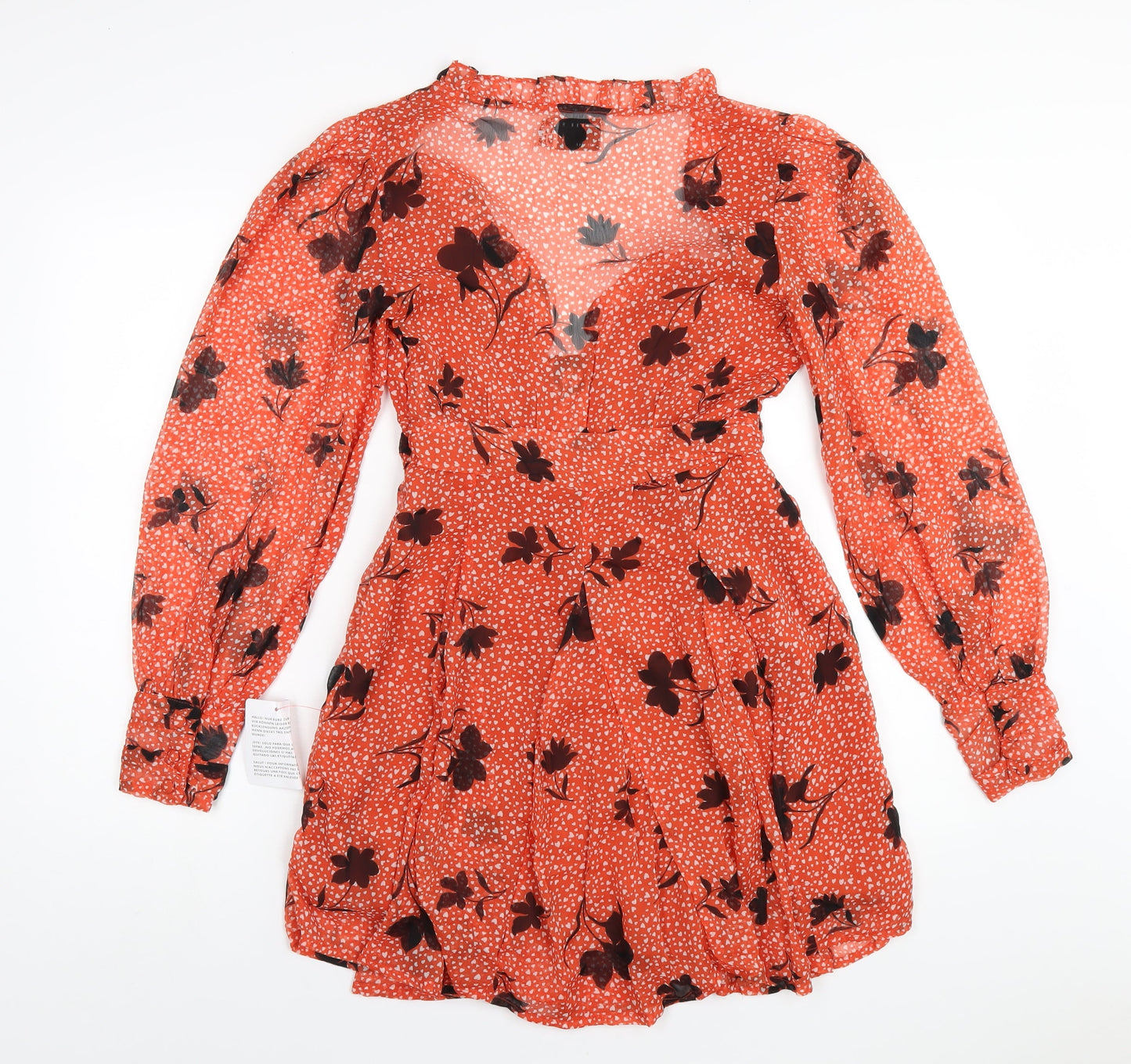 ASOS Womens Orange Geometric Polyester A-Line Size 8 V-Neck Zip