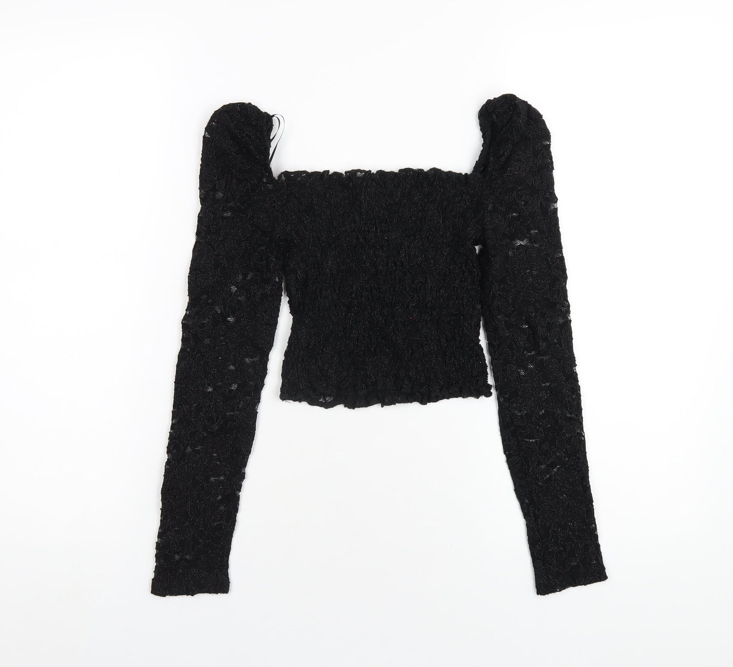 Topshop Womens Black Nylon Cropped T-Shirt Size 6 Square Neck