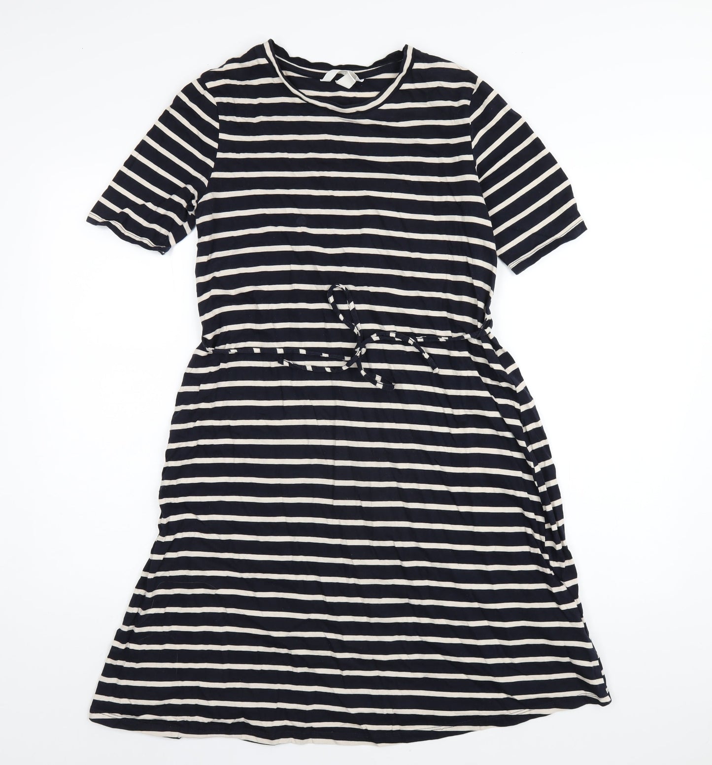 H&M Womens Blue Striped Cotton A-Line Size S Round Neck Pullover