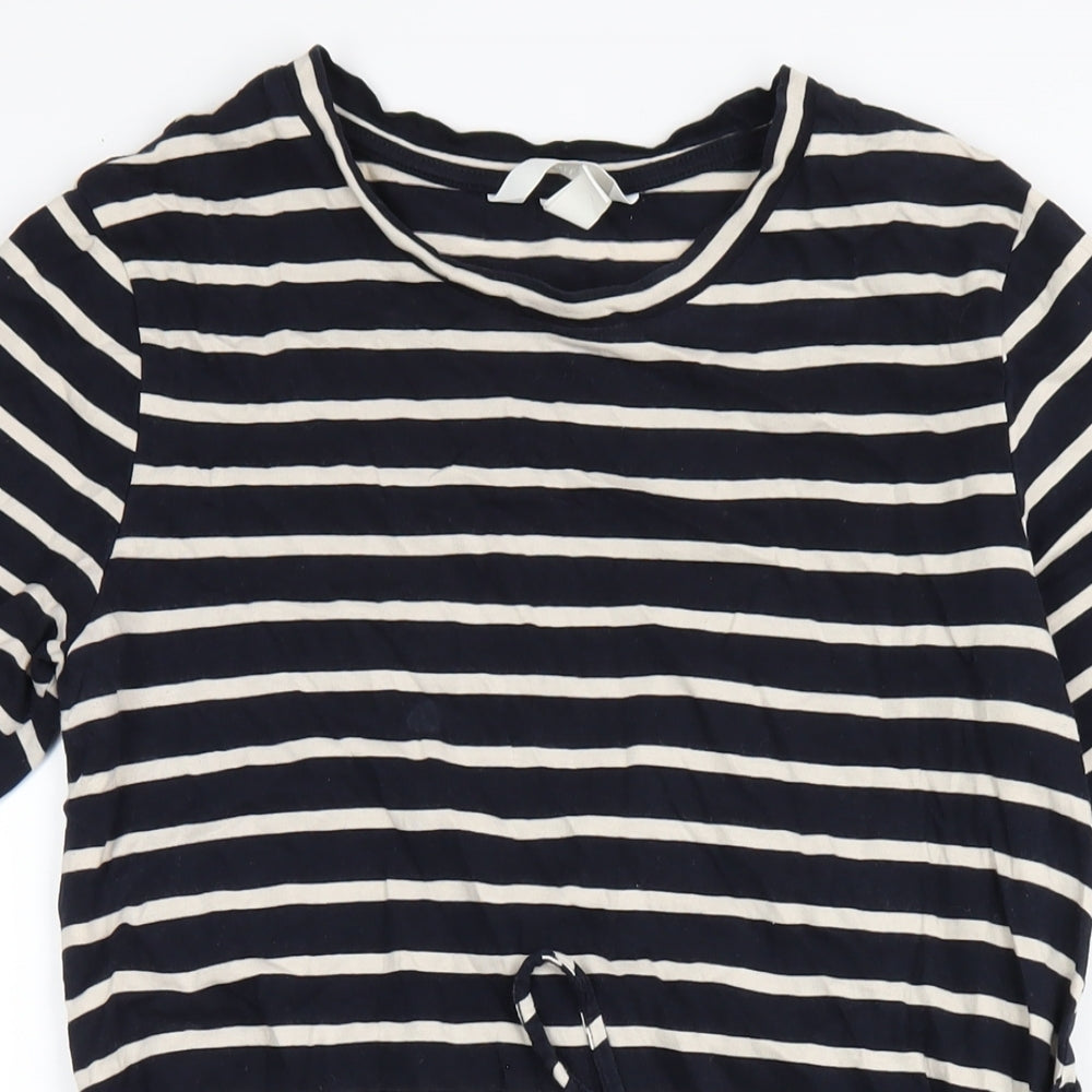 H&M Womens Blue Striped Cotton A-Line Size S Round Neck Pullover